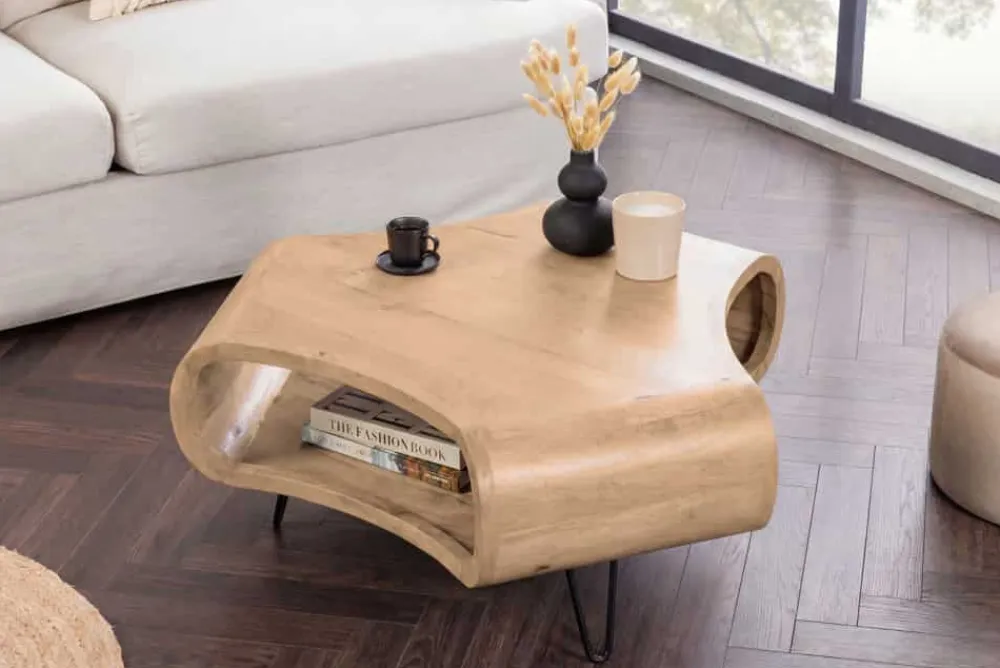 Riess-Ambiente Mehr...|Couchtische > Couchtisch ORGANIC LIVING 90cm natur cream finish Mangoholz mit Hairpin Legs