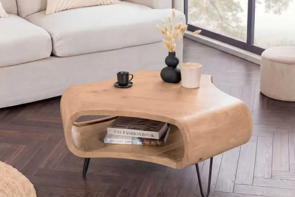 Riess-Ambiente Mehr...|Couchtische > Couchtisch ORGANIC LIVING 90cm natur cream finish Mangoholz mit Hairpin Legs