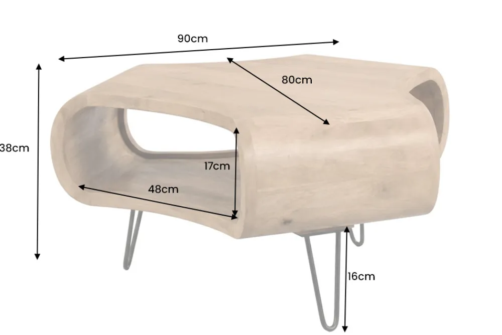Riess-Ambiente Mehr...|Couchtische > Couchtisch ORGANIC LIVING 90cm natur cream finish Mangoholz mit Hairpin Legs