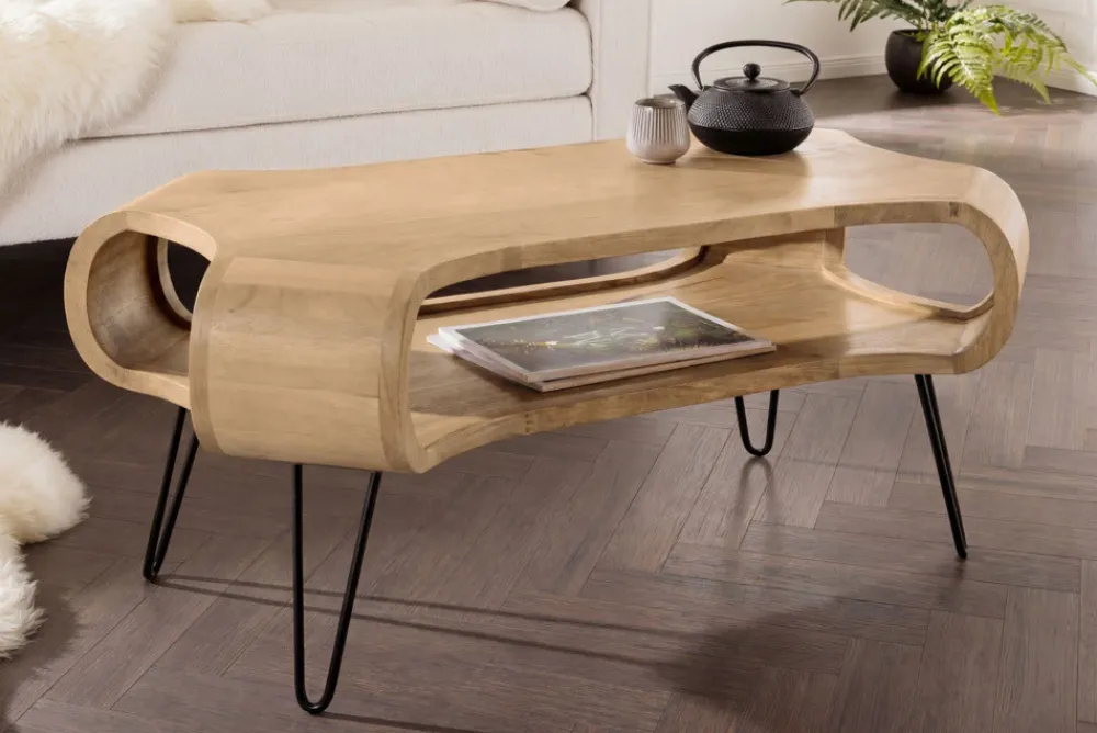 Riess-Ambiente Mehr...|Couchtische > Couchtisch ORGANIC LIVING 100cm natur cream finish Mangoholz mit Hairpin Legs
