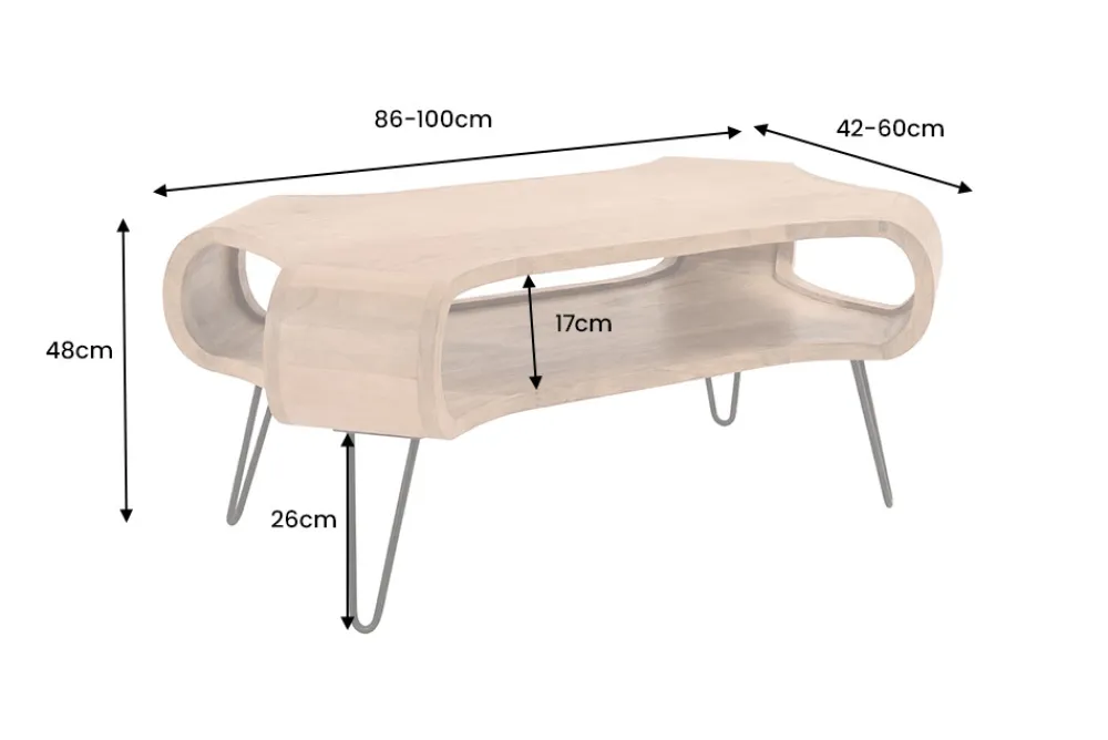 Riess-Ambiente Mehr...|Couchtische > Couchtisch ORGANIC LIVING 100cm natur cream finish Mangoholz mit Hairpin Legs