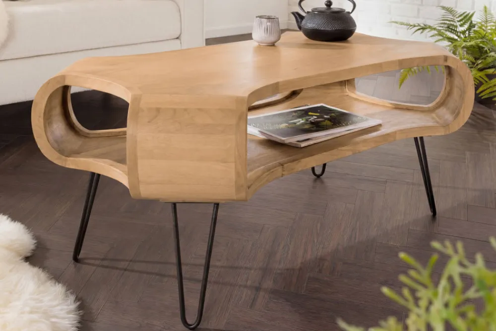 Riess-Ambiente Mehr...|Couchtische > Couchtisch ORGANIC LIVING 100cm natur cream finish Mangoholz mit Hairpin Legs