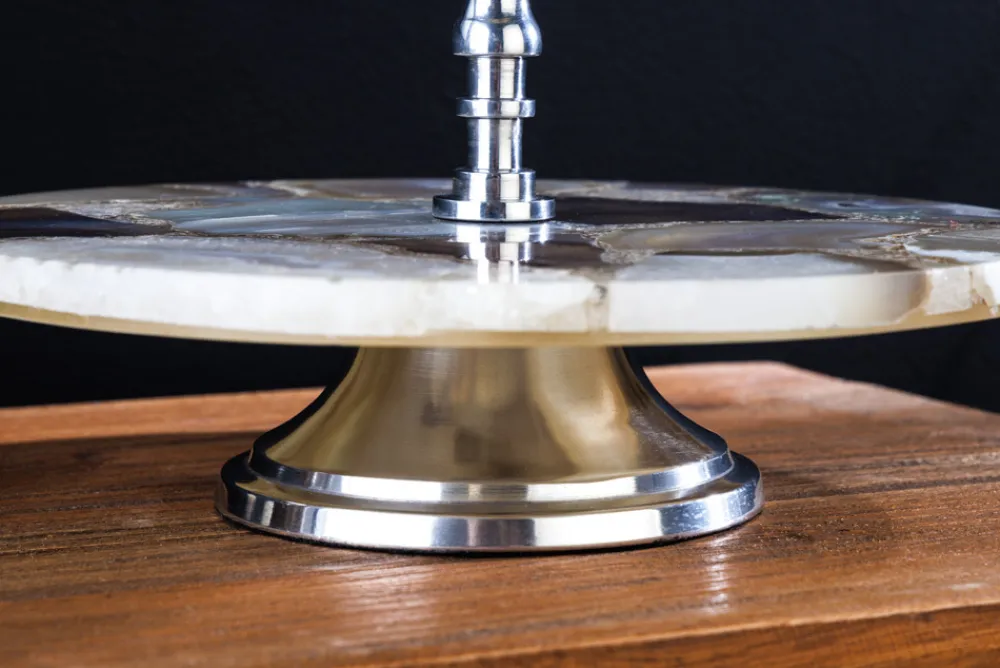 Riess-Ambiente Etageren & Tabletts > Deko Etagere NOBLE 35cm silber Edelstein handmade Achat Quarz Aluminium