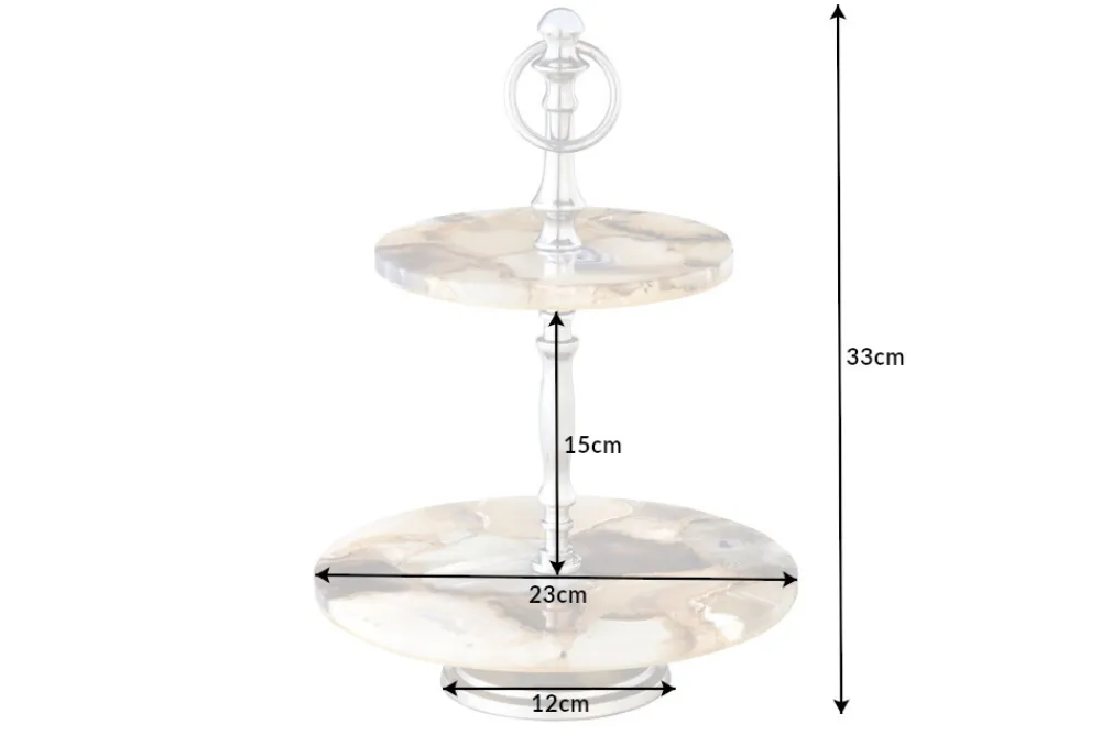 Riess-Ambiente Etageren & Tabletts > Deko Etagere NOBLE 35cm silber Edelstein handmade Achat Quarz Aluminium