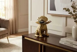 Riess-Ambiente Dekoration|Goldene Möbel > Deko-Figur BULLDOG 35cm gold Spardose mit Ablageplatte handmade