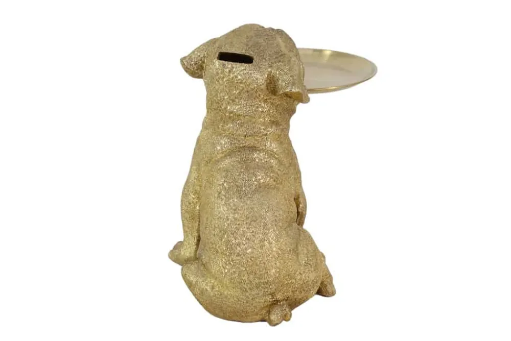 Riess-Ambiente Dekoration|Goldene Möbel > Deko-Figur BULLDOG 35cm gold Spardose mit Ablageplatte handmade