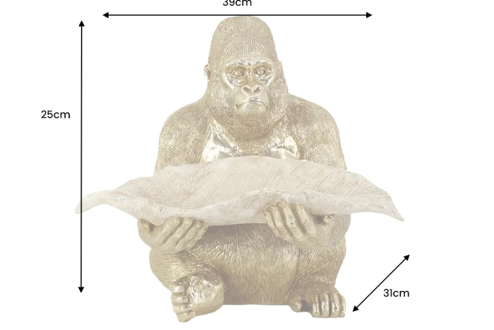Riess-Ambiente Dekoration|Goldene Möbel > Deko-Figur GORILLA 40cm gold beige handmade mit Schale im Blatt-Design