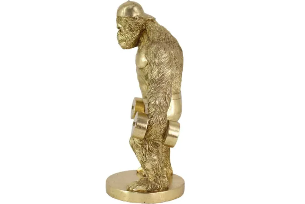 Riess-Ambiente Dekoration|Goldene Möbel > Deko-Figur KING APE 35cm gold Gorilla mit Hanteln handmade