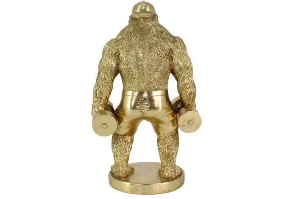 Riess-Ambiente Dekoration|Goldene Möbel > Deko-Figur KING APE 35cm gold Gorilla mit Hanteln handmade