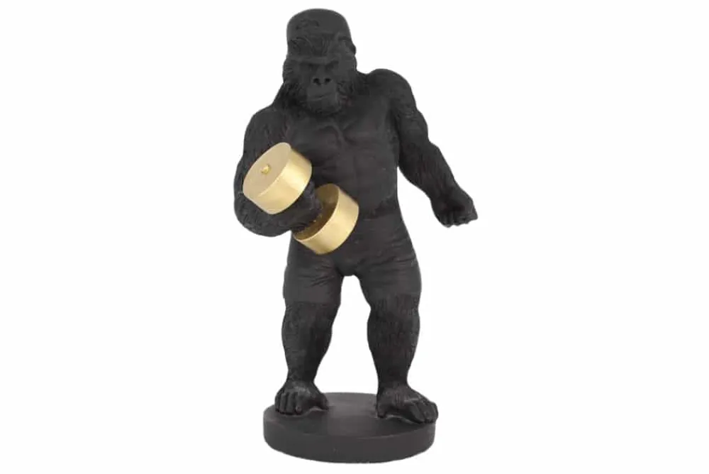 Riess-Ambiente Dekoration > Deko-Figur KING APE 30cm schwarz gold Gorilla mit Hantel handmade