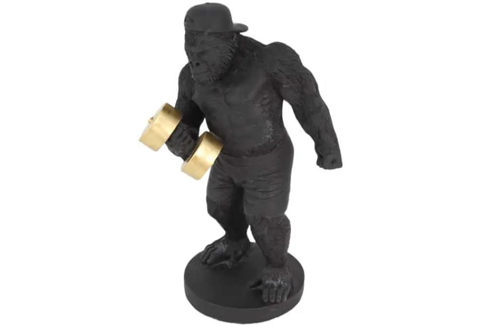 Riess-Ambiente Dekoration > Deko-Figur KING APE 30cm schwarz gold Gorilla mit Hantel handmade