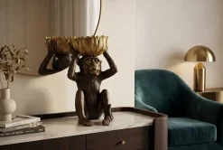 Riess-Ambiente Dekoration|Goldene Möbel > Deko-Figur MONKEY 50cm schwarz gold Affe mit Schale handmade