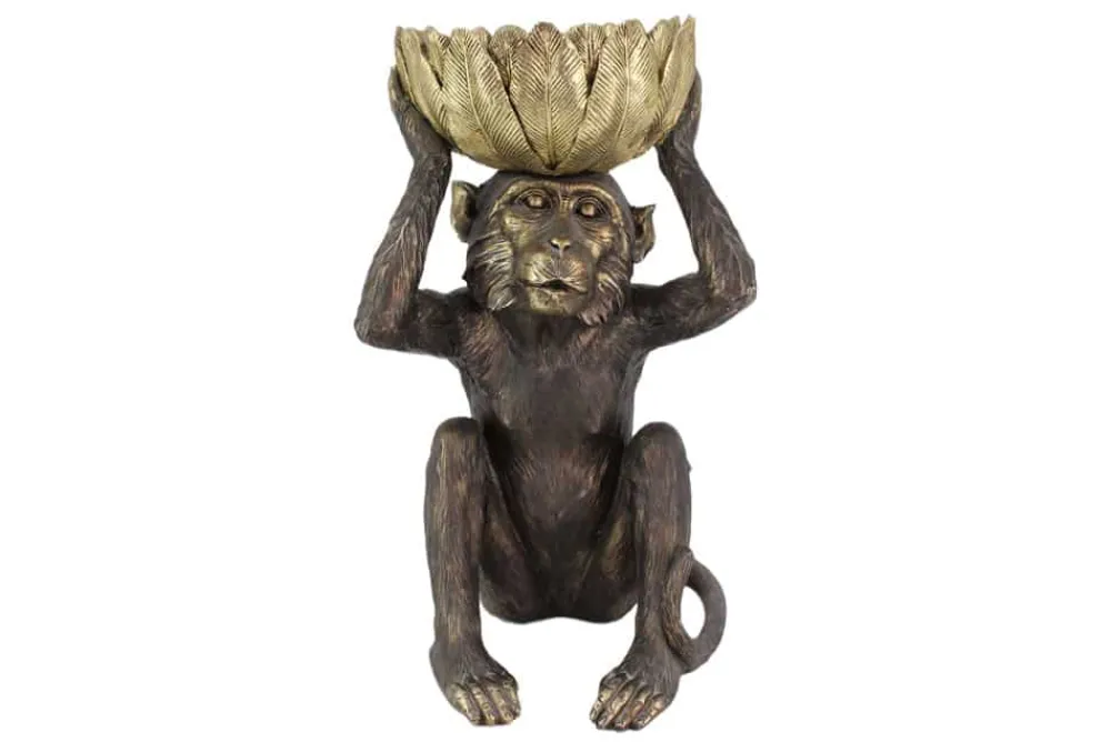 Riess-Ambiente Dekoration|Goldene Möbel > Deko-Figur MONKEY 50cm schwarz gold Affe mit Schale handmade