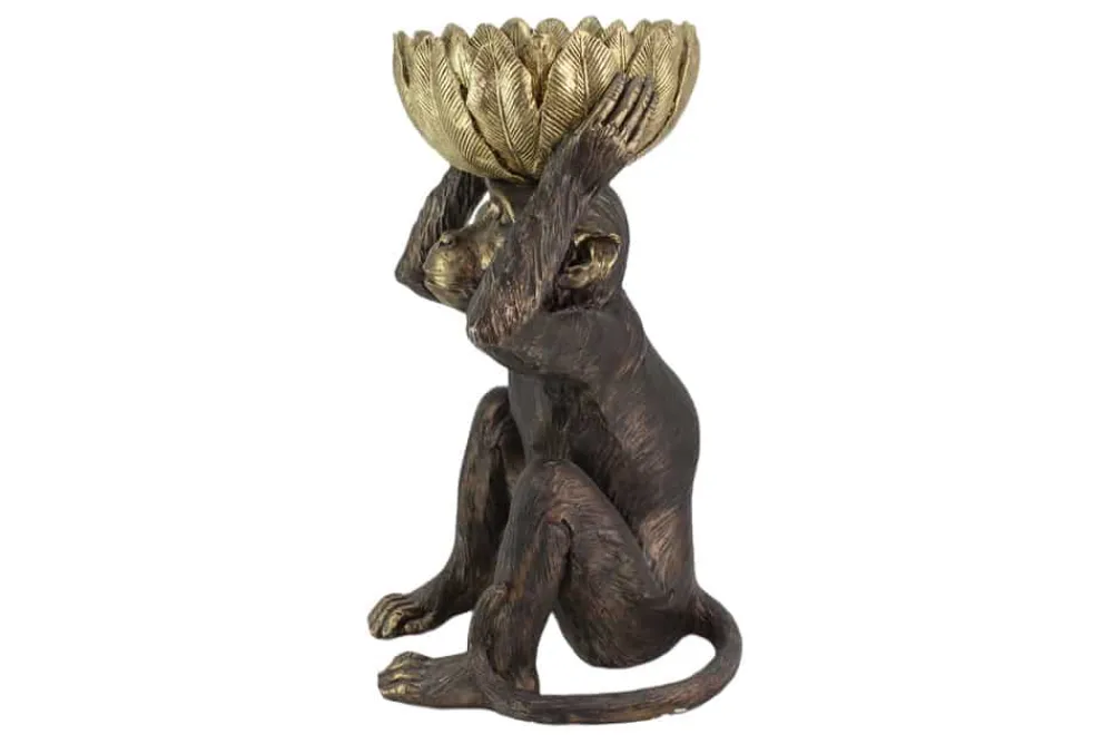 Riess-Ambiente Dekoration|Goldene Möbel > Deko-Figur MONKEY 50cm schwarz gold Affe mit Schale handmade