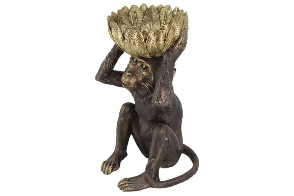 Riess-Ambiente Dekoration|Goldene Möbel > Deko-Figur MONKEY 50cm schwarz gold Affe mit Schale handmade