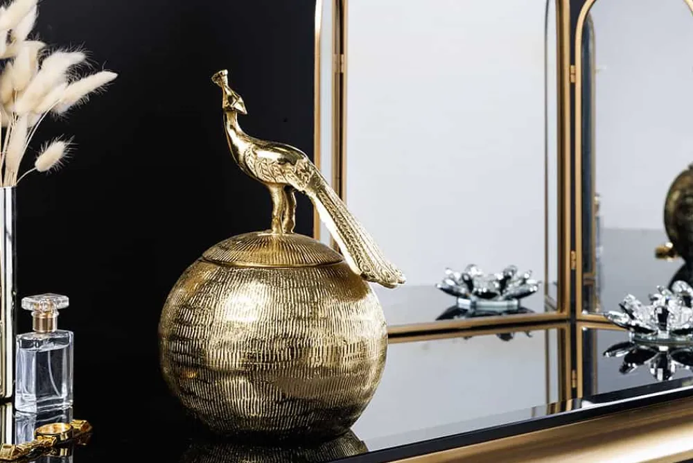 Riess-Ambiente Dekoration|Goldene Möbel > Dekorative Dose WILDLIFE BIRD 30cm gold antik rund Metall