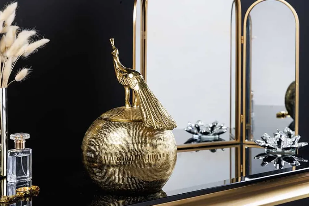 Riess-Ambiente Dekoration|Goldene Möbel > Dekorative Dose WILDLIFE BIRD 30cm gold antik rund Metall