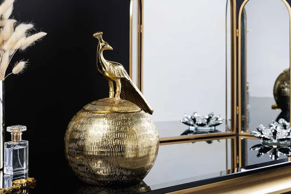 Riess-Ambiente Dekoration|Goldene Möbel > Dekorative Dose WILDLIFE BIRD 30cm gold antik rund Metall