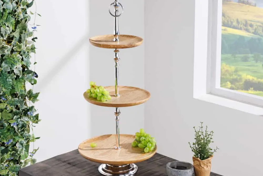 Riess-Ambiente Mehr...|Wohnaccessoires > Dekorative Etagere PURE NATURE 68cm silber Mangoholz handmade drei Etagen