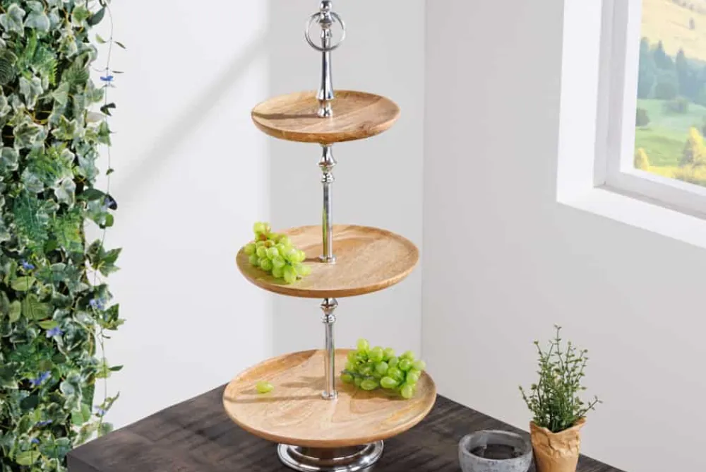 Riess-Ambiente Mehr...|Wohnaccessoires > Dekorative Etagere PURE NATURE 68cm silber Mangoholz handmade drei Etagen