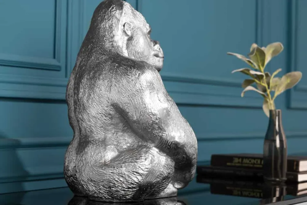 Riess-Ambiente Dekoration > Dekorative Gorillafigur KONG 40cm silber handmade Metall Skulptur