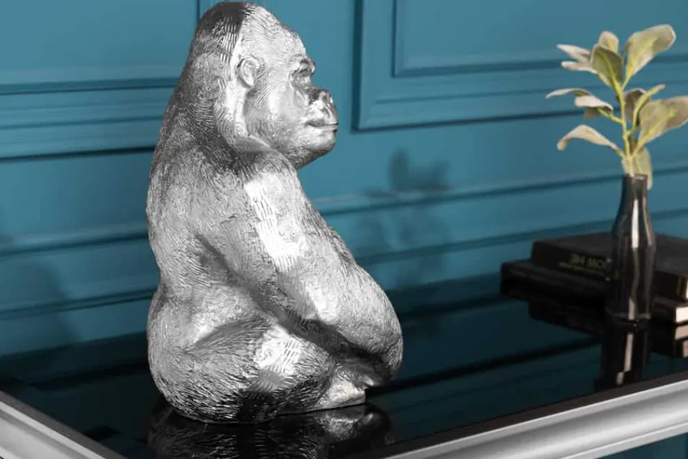 Riess-Ambiente Dekoration > Dekorative Gorillafigur KONG 40cm silber handmade Metall Skulptur