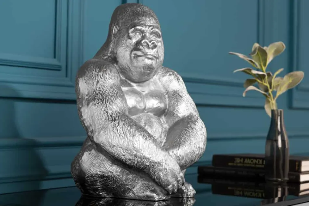 Riess-Ambiente Dekoration > Dekorative Gorillafigur KONG 40cm silber handmade Metall Skulptur