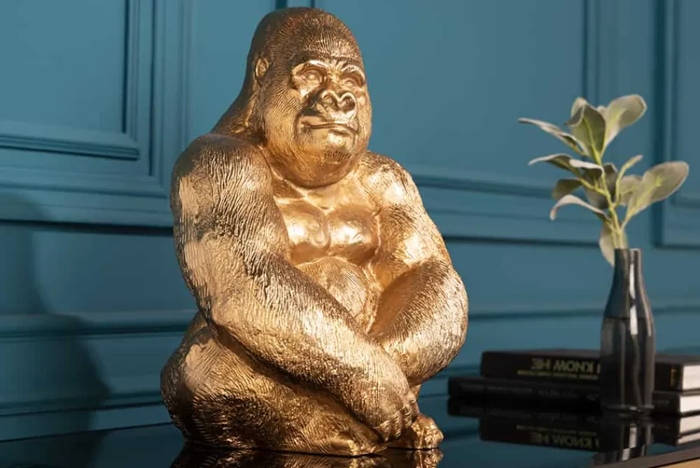 Riess-Ambiente Dekoration|Goldene Möbel > Dekorative Gorillafigur KONG 40cm gold handmade Metall Skulptur