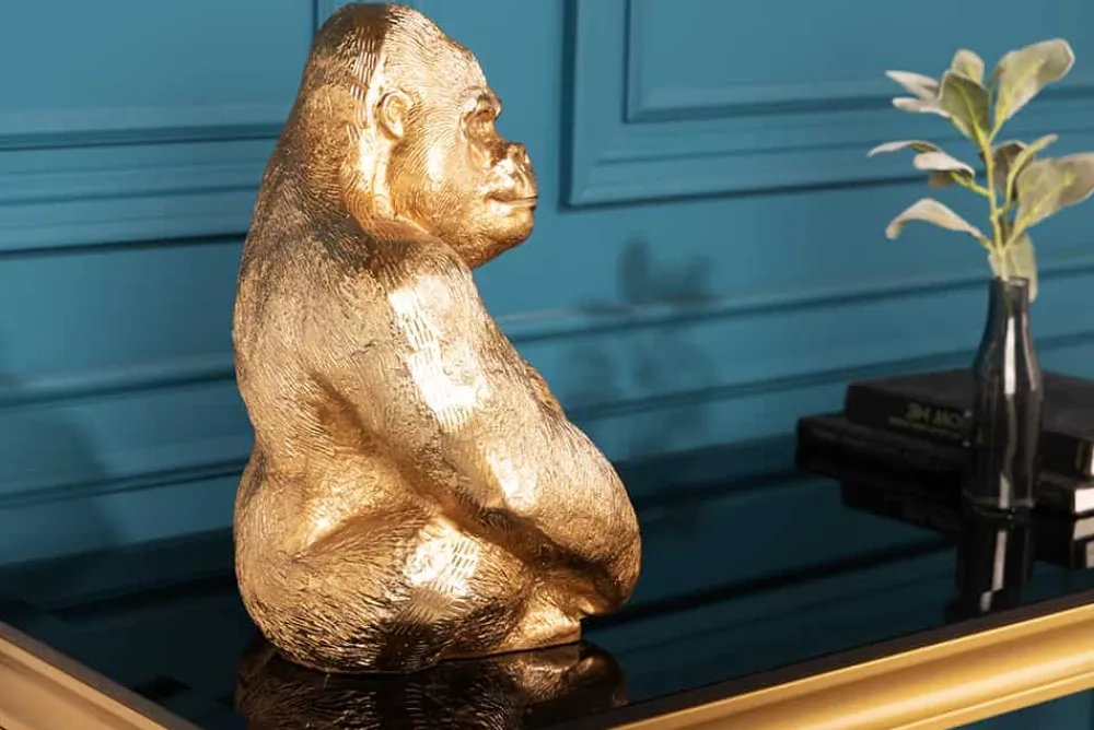 Riess-Ambiente Dekoration|Goldene Möbel > Dekorative Gorillafigur KONG 40cm gold handmade Metall Skulptur