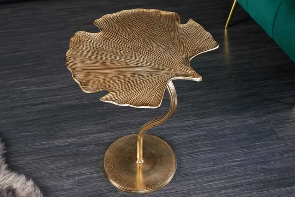 Riess-Ambiente Beistelltische|Goldene Möbel > Dekorativer Beistelltisch GINKGO LEAF 55cm gold handmade Metall