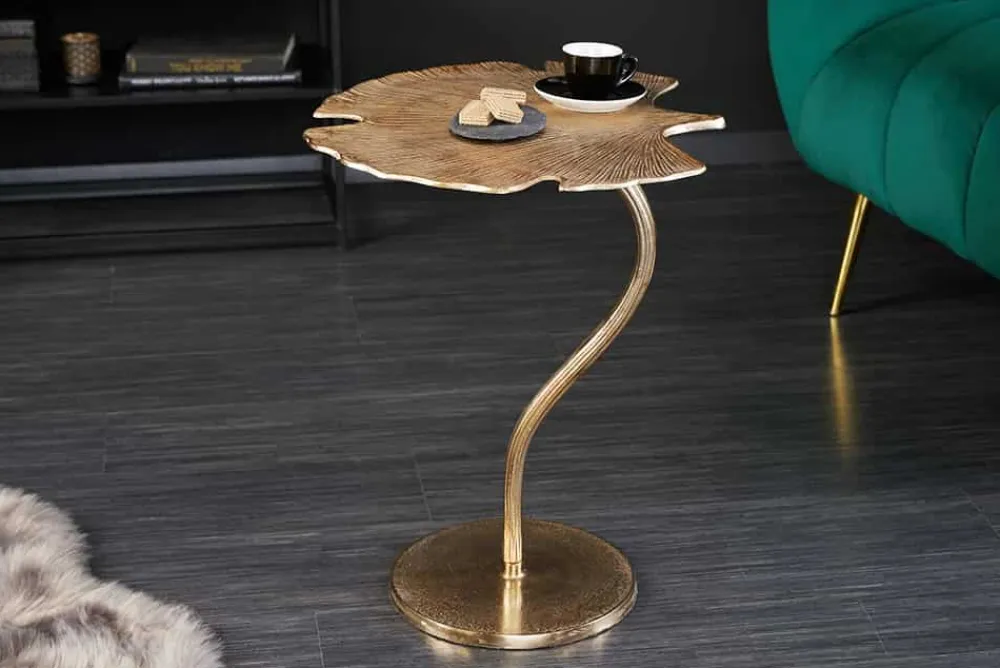 Riess-Ambiente Beistelltische|Goldene Möbel > Dekorativer Beistelltisch GINKGO LEAF 55cm gold handmade Metall