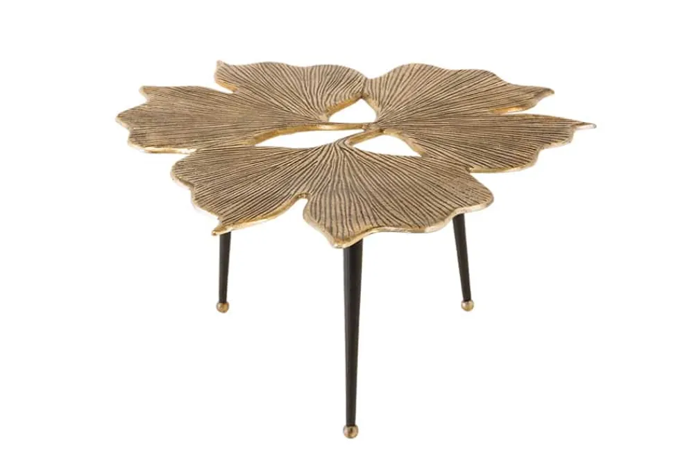 Riess-Ambiente Goldene Möbel|Couchtische & Truhen > Dekorativer Couchtisch GINKGO LEAFS 75cm gold handmade Metall