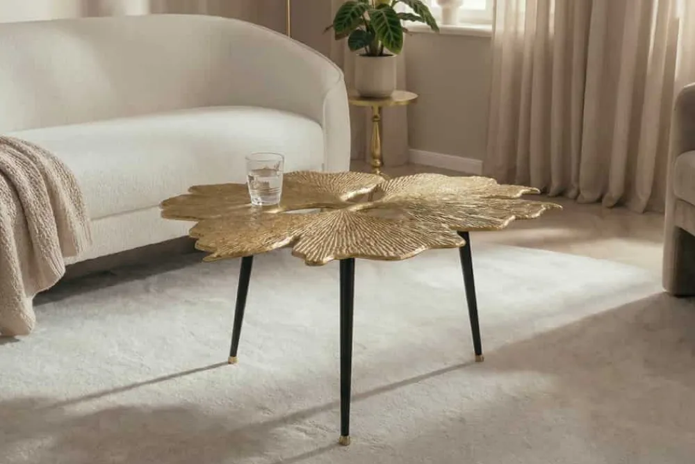 Riess-Ambiente Goldene Möbel|Couchtische & Truhen > Dekorativer Couchtisch GINKGO LEAFS 75cm gold handmade Metall