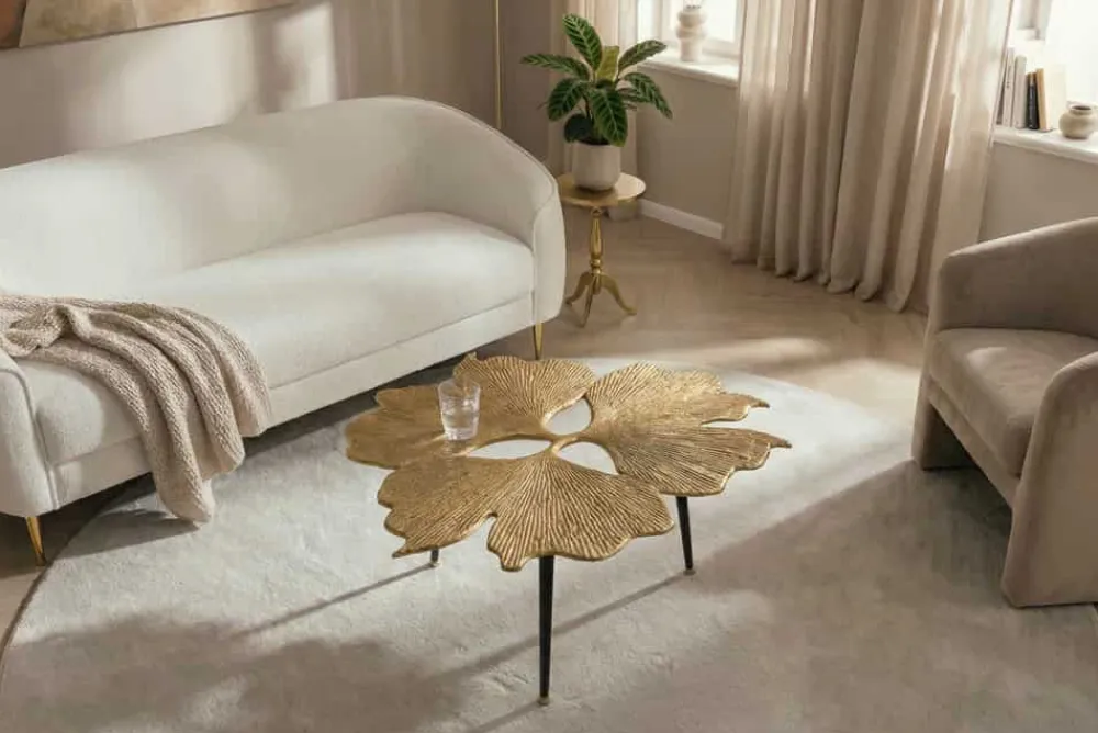 Riess-Ambiente Goldene Möbel|Couchtische & Truhen > Dekorativer Couchtisch GINKGO LEAFS 75cm gold handmade Metall