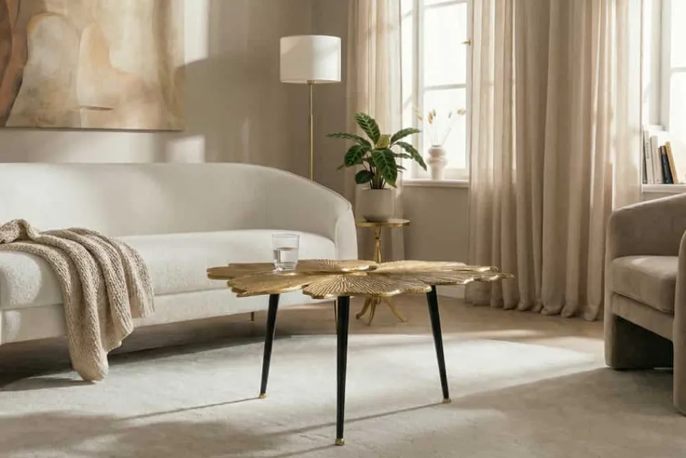 Riess-Ambiente Goldene Möbel|Couchtische & Truhen > Dekorativer Couchtisch GINKGO LEAFS 75cm gold handmade Metall