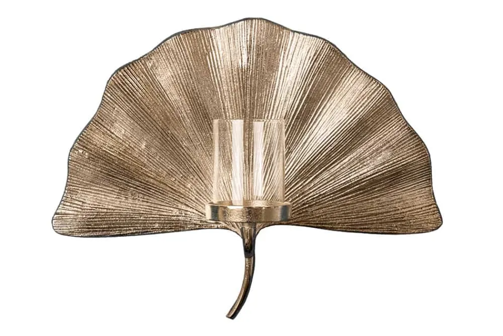 Riess-Ambiente Kerzenständer > Dekorativer Kerzenhalter GINKGO 44cm silber handmade Metall Wandteelicht