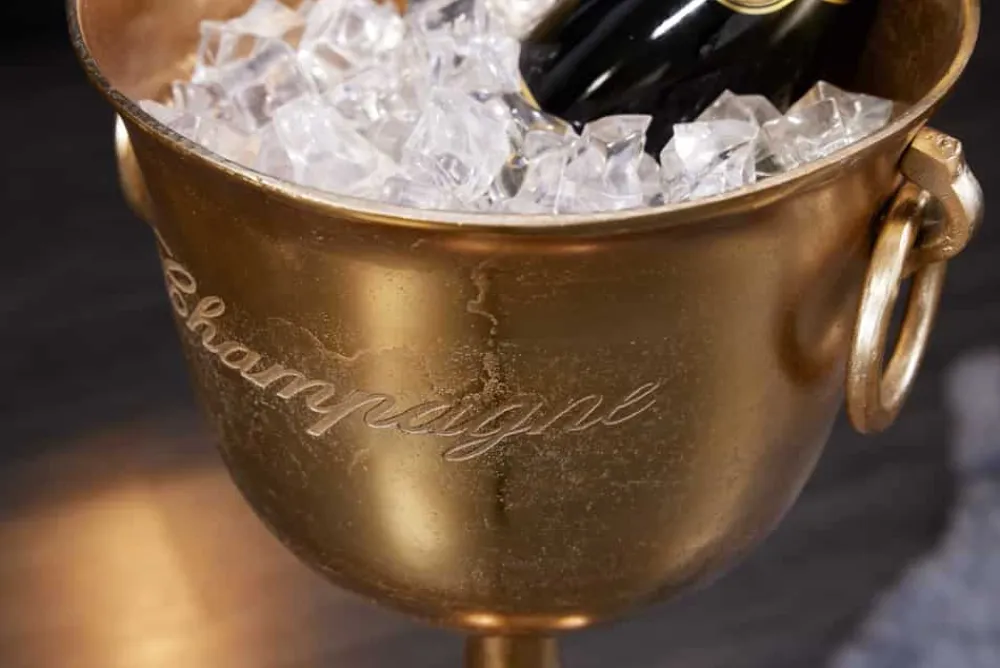 Riess-Ambiente Dekoration|Goldene Möbel > Dekorativer Sektkühler CHAMPAGNE 80cm antik gold handmade Metall Flaschenkühler