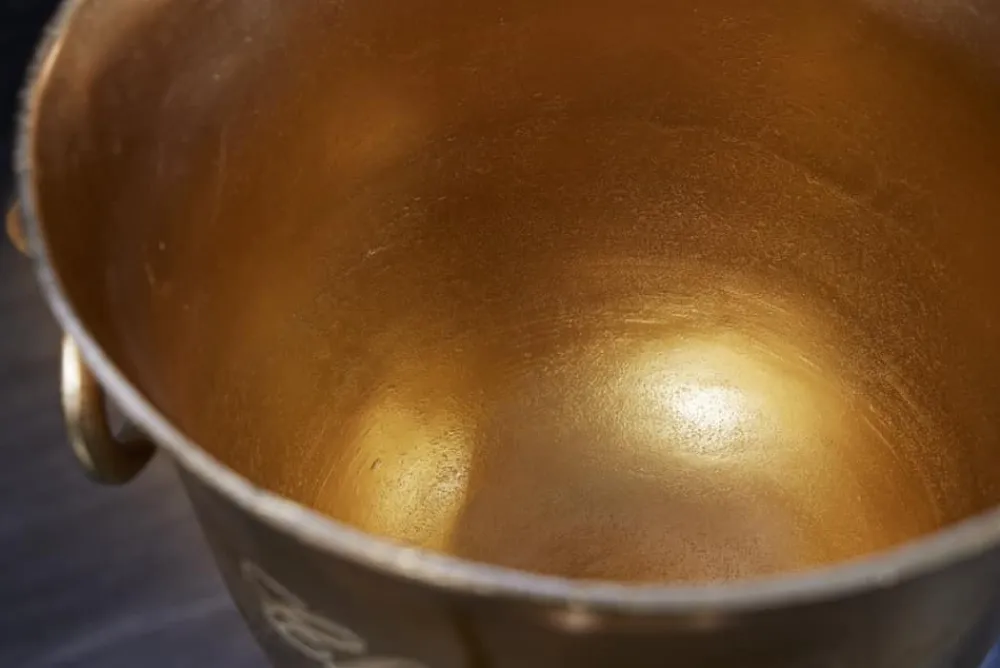 Riess-Ambiente Dekoration|Goldene Möbel > Dekorativer Sektkühler CHAMPAGNE 80cm antik gold handmade Metall Flaschenkühler