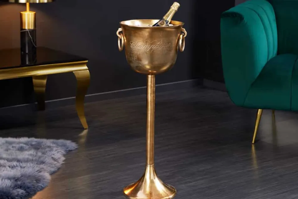 Riess-Ambiente Dekoration|Goldene Möbel > Dekorativer Sektkühler CHAMPAGNE 80cm antik gold handmade Metall Flaschenkühler
