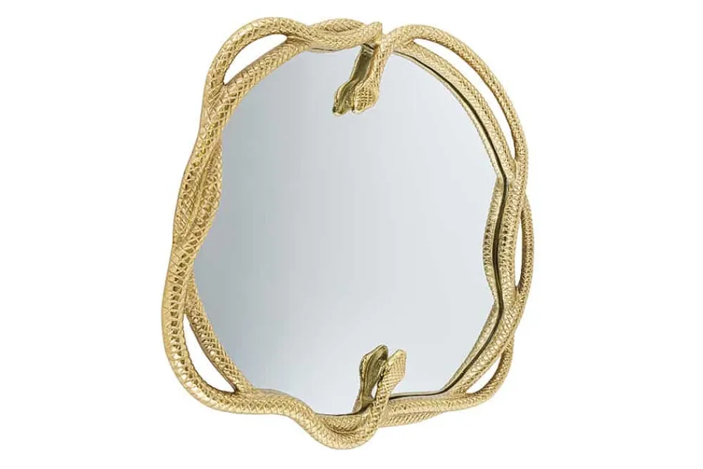 Riess-Ambiente Goldene Möbel|Spiegel > Dekorativer Spiegel SNAKE XL 85cm gold Metall Schlangen-Skulptur