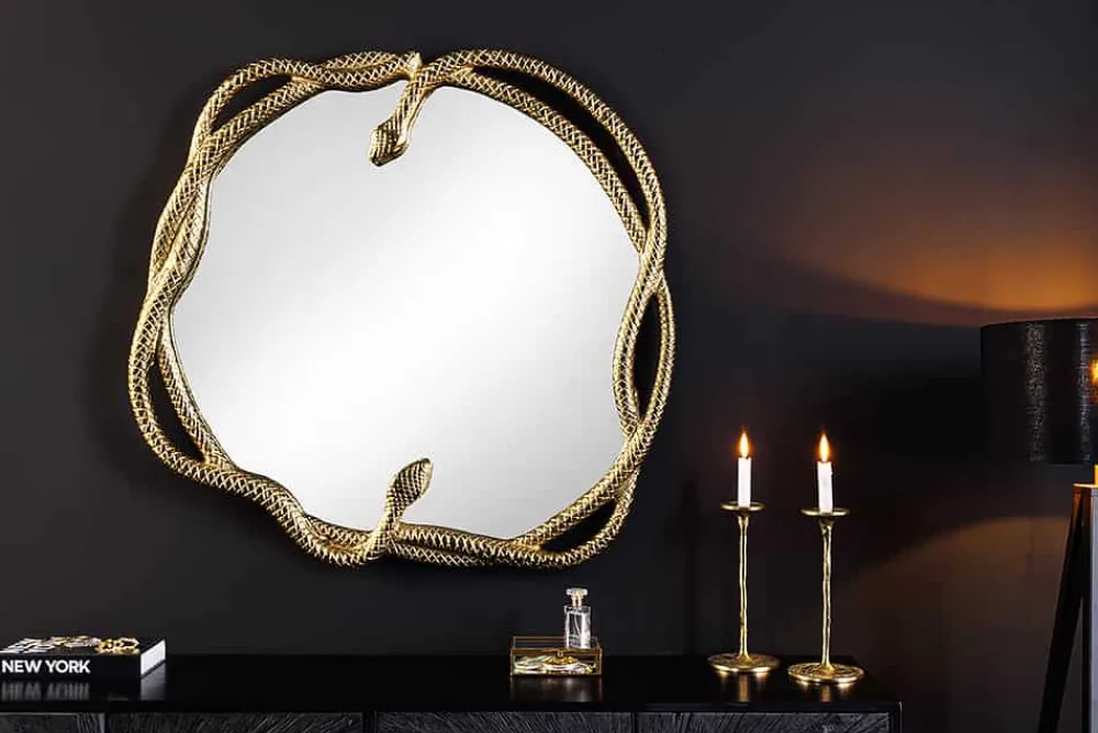 Riess-Ambiente Goldene Möbel|Spiegel > Dekorativer Spiegel SNAKE XL 85cm gold Metall Schlangen-Skulptur