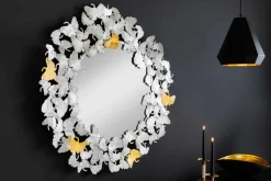 Riess-Ambiente Goldene Möbel|Spiegel > Dekorativer Wandspiegel GINKGO LEAFS XL 90cm gold silber rund aus Metall handmade