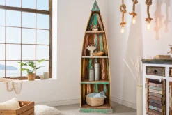 Riess-Ambiente Mehr...|Mehr... > Dekoratives Bootsregal JAKARTA 190cm bunt Massivholz aus recycelten Fischerbooten Bücherregal