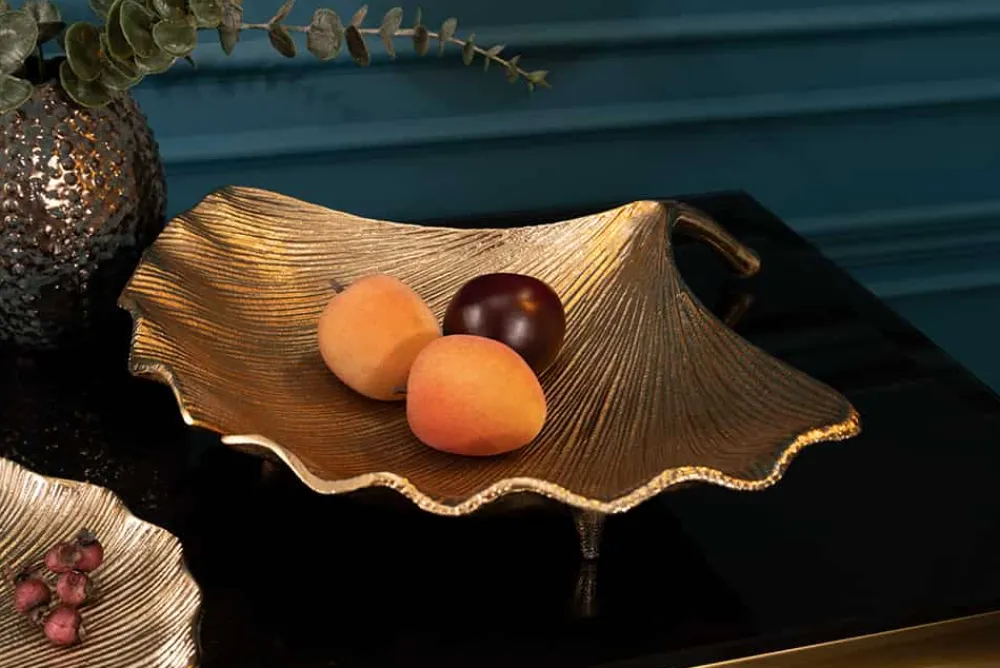 Riess-Ambiente Goldene Möbel|Schalen > Dekorative Schale GINKGO 45cm gold handmade Metall