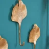 Riess-Ambiente Goldene Möbel|Wanddekoration > Dekoratives Kleiderhaken 3er Set GINKGO 30cm gold handmade Metall