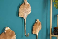 Riess-Ambiente Goldene Möbel|Wanddekoration > Dekoratives Kleiderhaken 3er Set GINKGO 30cm gold handmade Metall