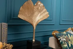 Riess-Ambiente Dekoration|Goldene Möbel > Dekorative Skulptur GINKGO LEAF 44cm gold handmade Metall mit Marmorsockel