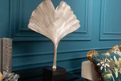 Riess-Ambiente Dekoration > Dekorative Skulptur GINKGO LEAF 45cm silber handmade Metall mit Marmorsockel