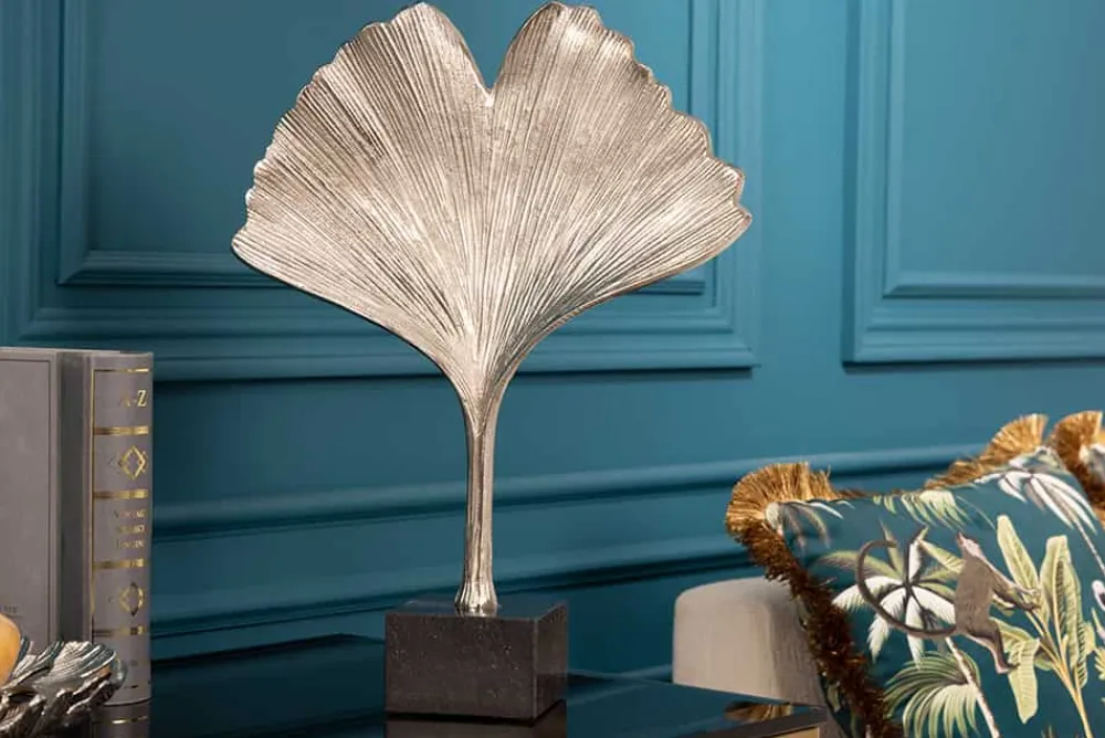 Riess-Ambiente Dekoration > Dekorative Skulptur GINKGO LEAF 45cm silber handmade Metall mit Marmorsockel