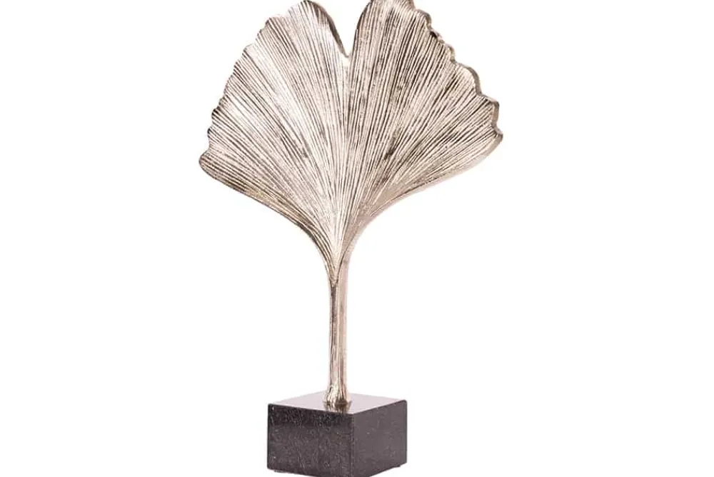 Riess-Ambiente Dekoration > Dekorative Skulptur GINKGO LEAF 45cm silber handmade Metall mit Marmorsockel